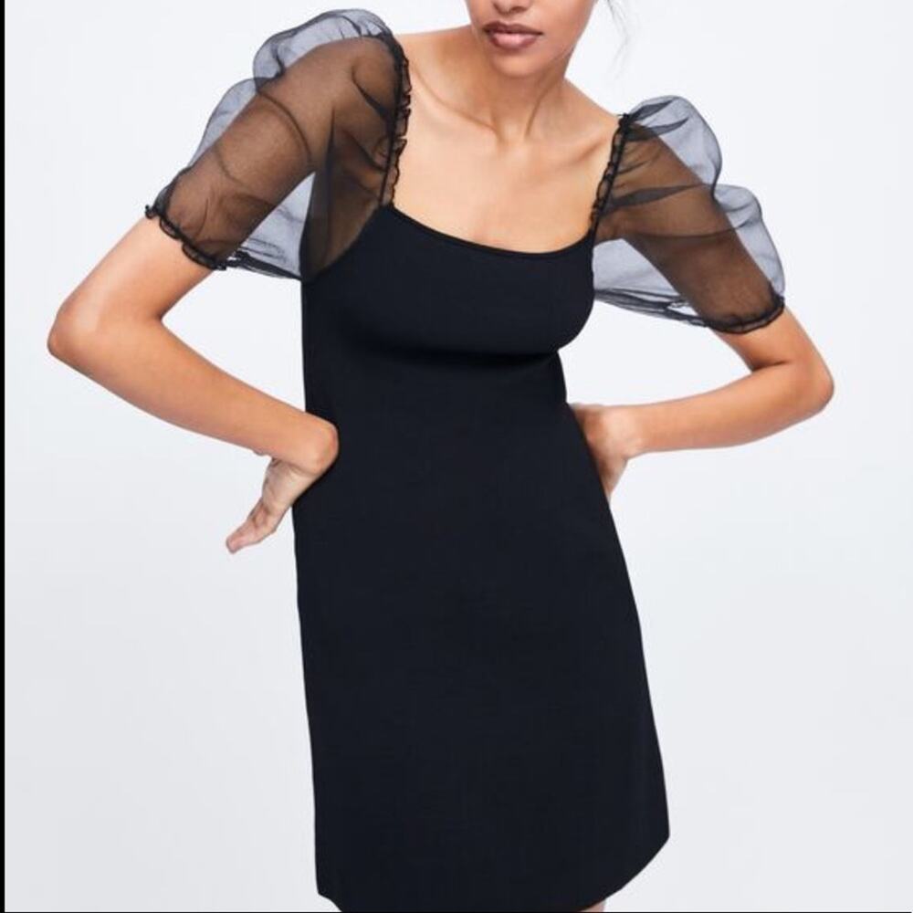 NEW Zara Blogger Organza Balloon Sleeve Knit Dress